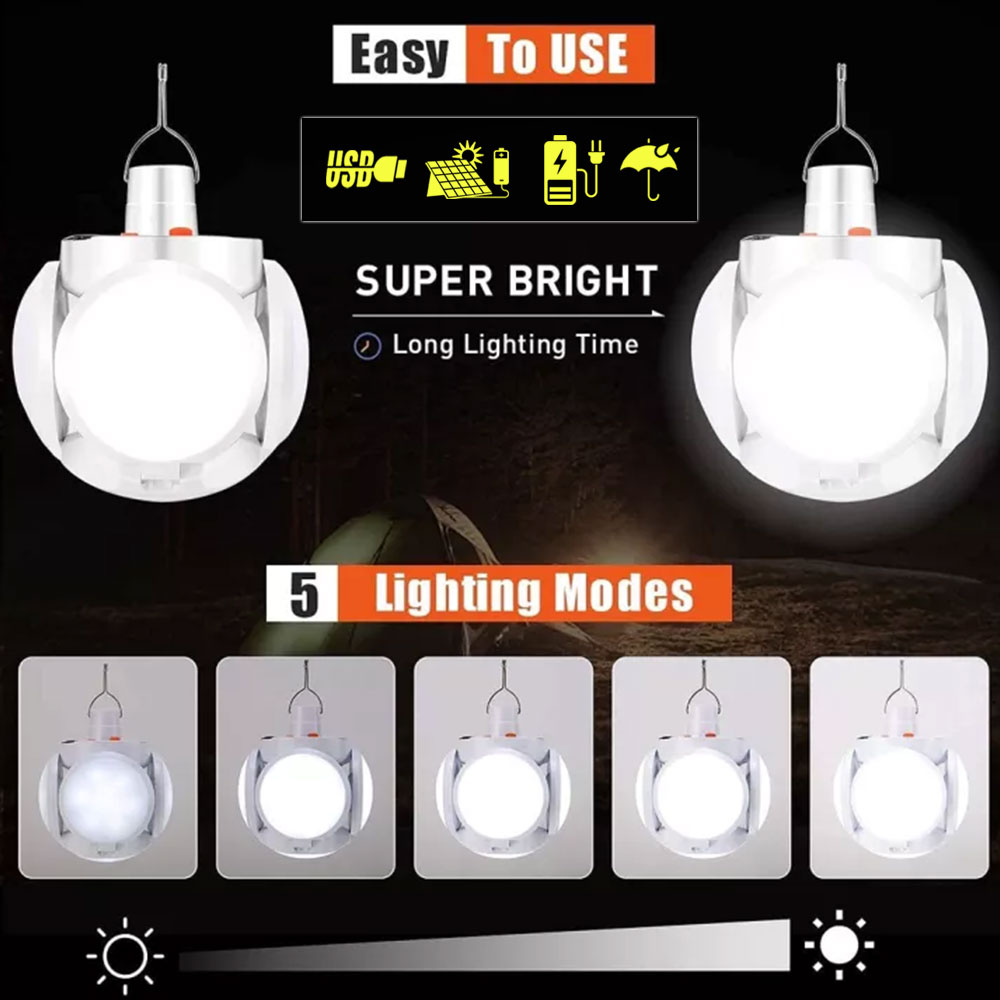 Lampe Solaire 15W Lumière LED Ampoule Portable pour Eclairage